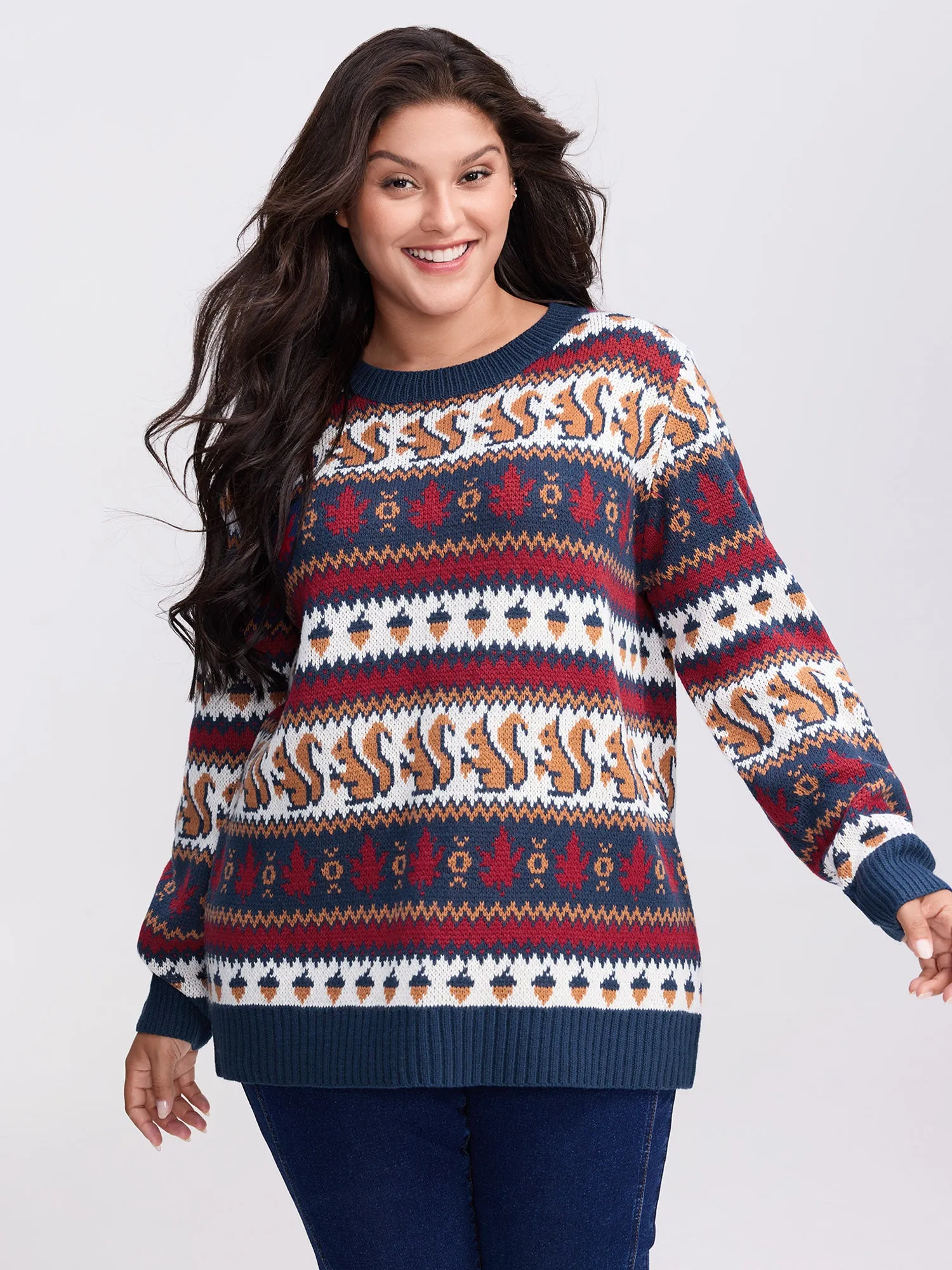 Squirrel Fall Print Jacquard Pullover sold by Bloomchic