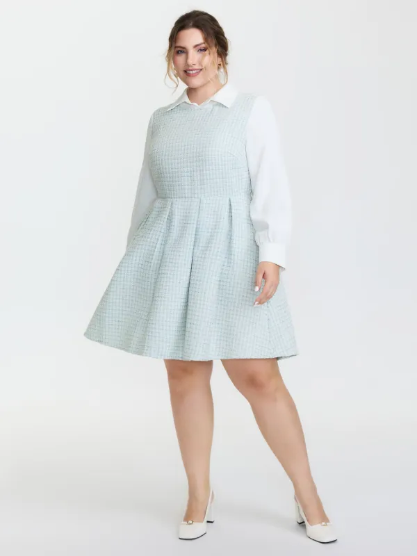 Tweed Colorblock Pleated Midi Dress sold by Bloomchic