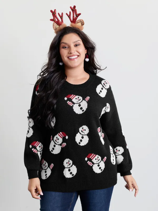 Snowman Jacquard Round Neck Pullover sold by Bloomchic