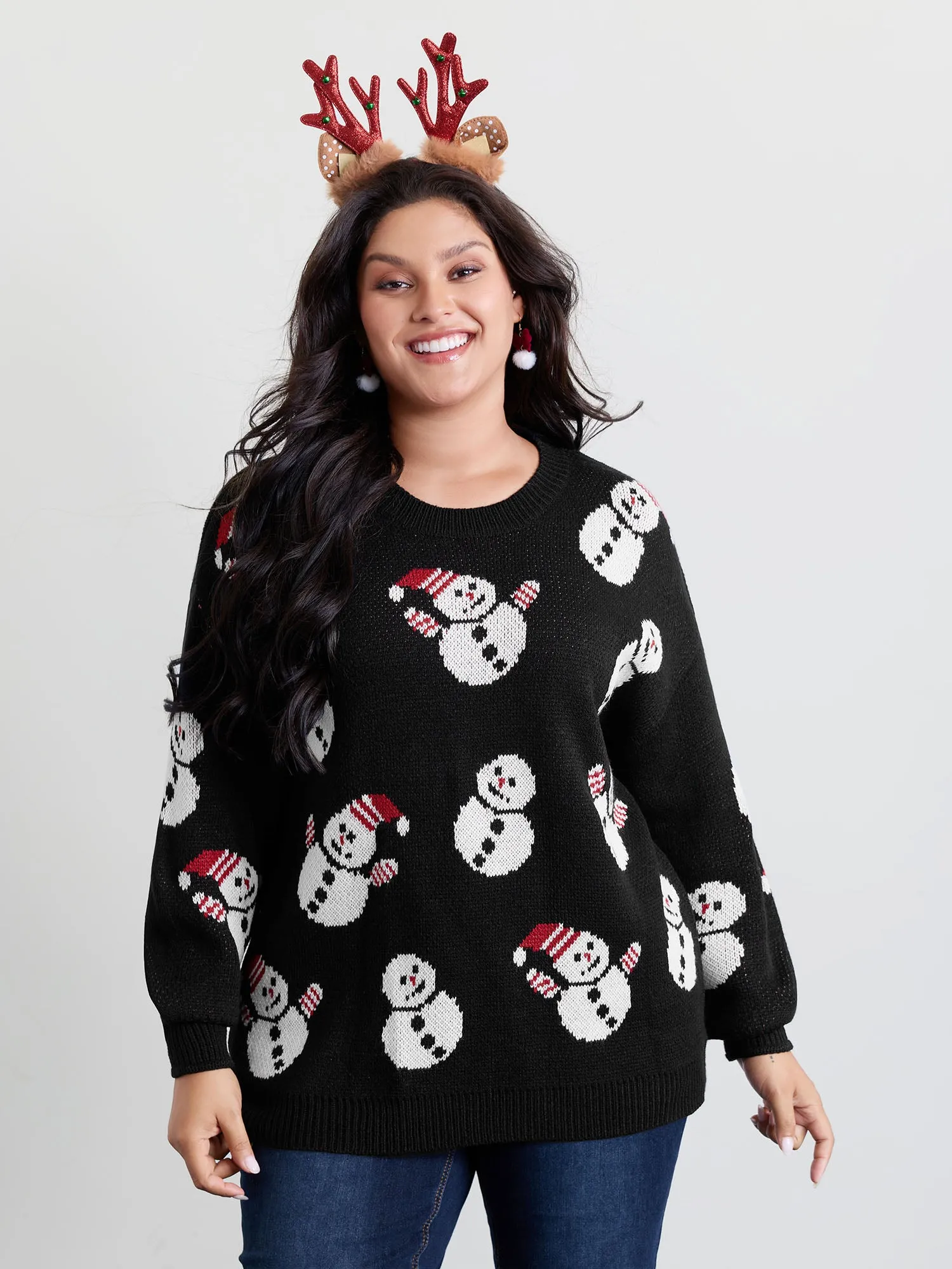 Snowman Jacquard Round Neck Pullover sold by Bloomchic