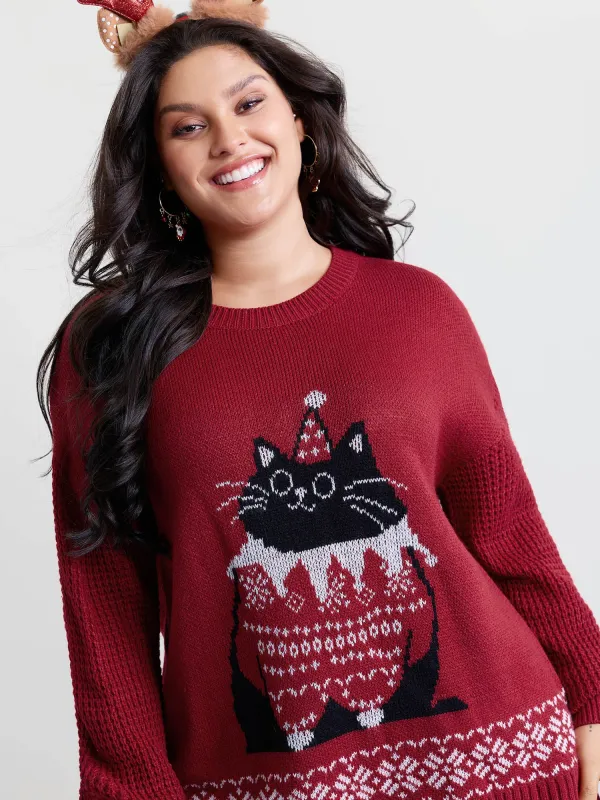Festive Cat Micro Lantern Sleeve Pullover sold by Bloomchic