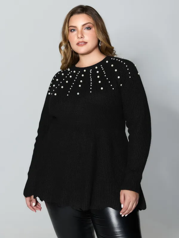 Pearl Detail Cinched-Waist A-Line Pullover sold by Bloomchic