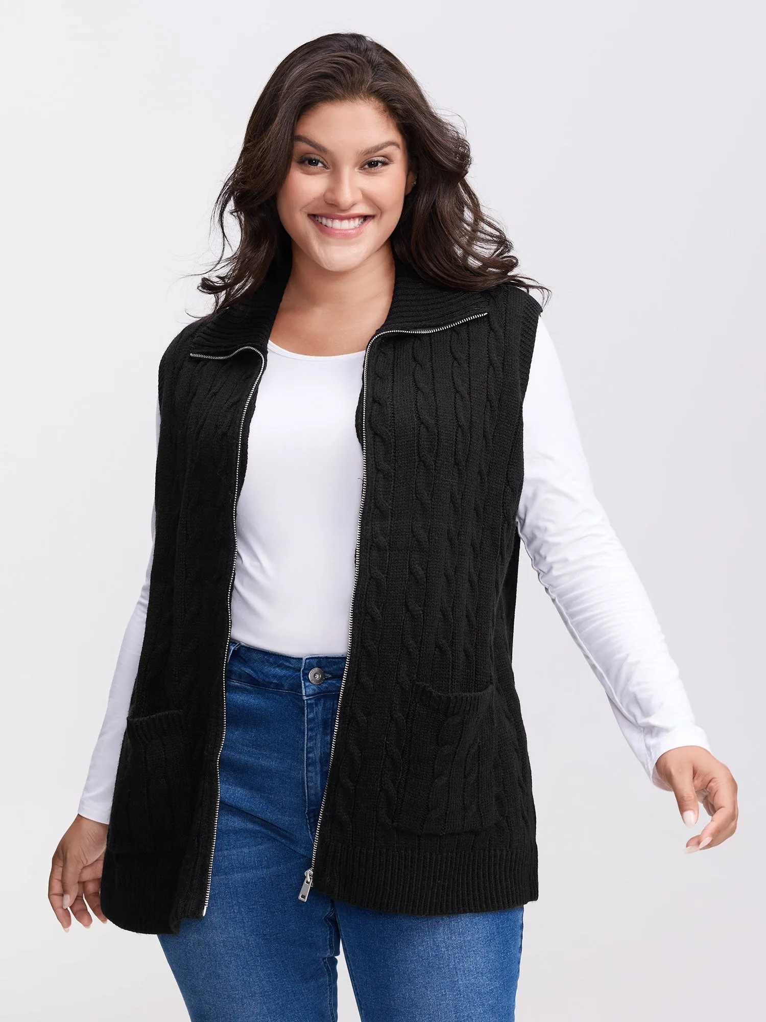 Cable Zipper Sleeveless Knit Cardigan sold by Bloomchic product image thumbnail 2