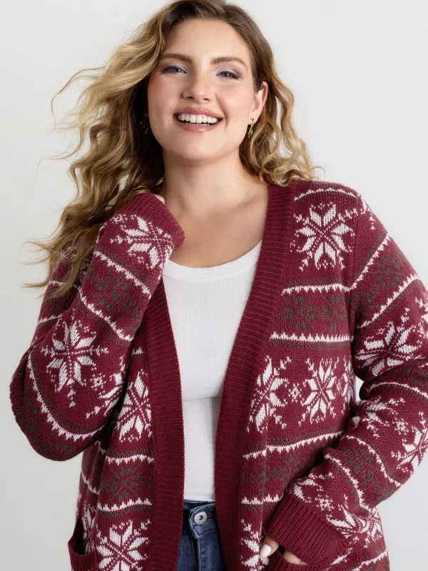 Holiday Curvy Hem Ribbed Knit Cardigan sold by Bloomchic