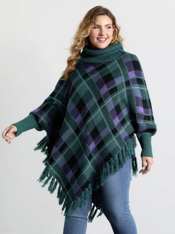 Holiday Plaid Turtleneck Fringe Hem Pullover sold by Bloomchic