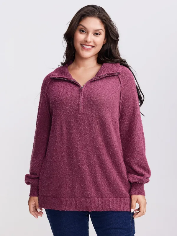 Textured Raglan Sleeve Zipper Pullover sold by Bloomchic