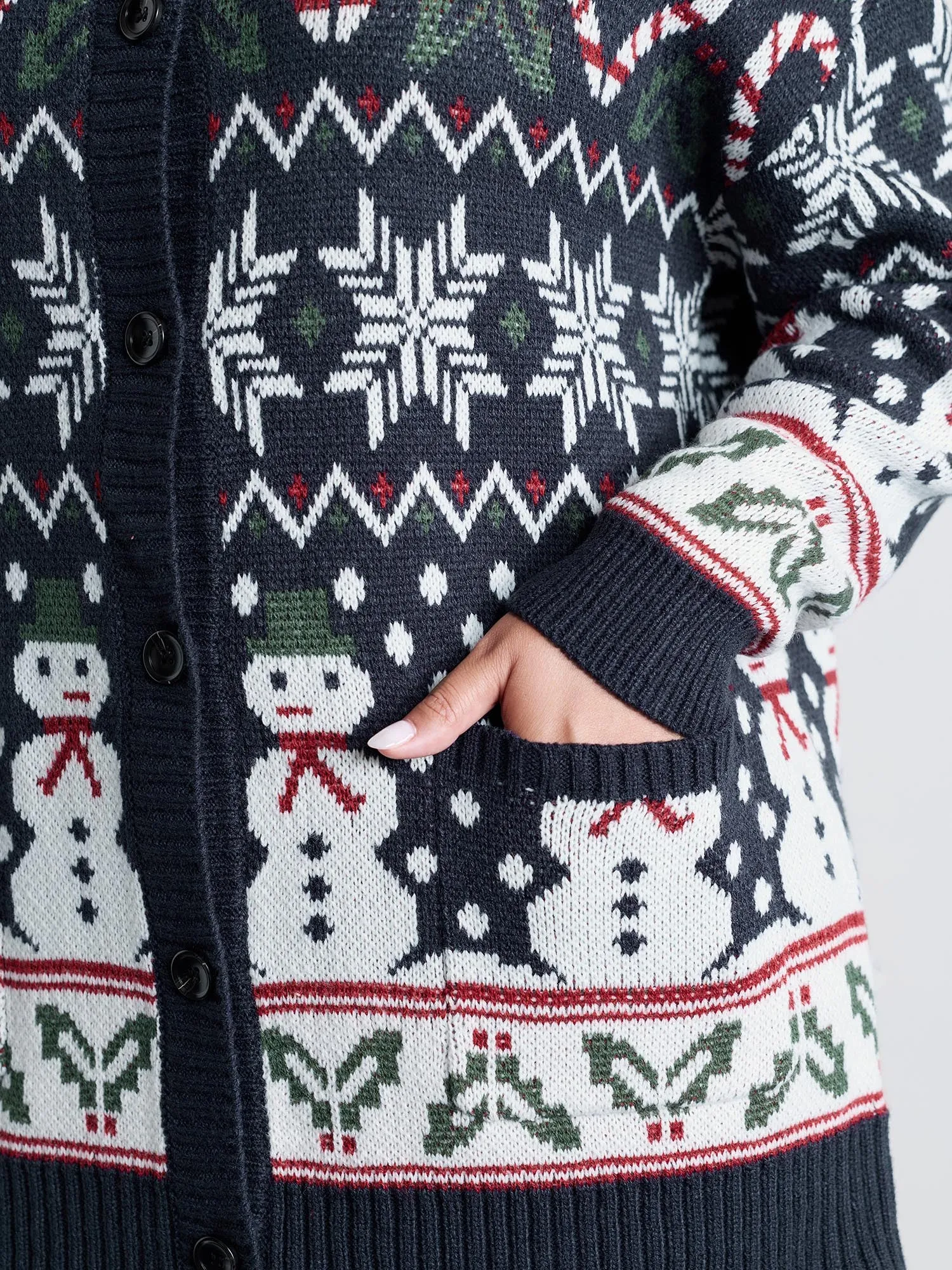 Snowman Holiday Jacquard Pockets Knit Cardigan sold by Bloomchic product image thumbnail 5
