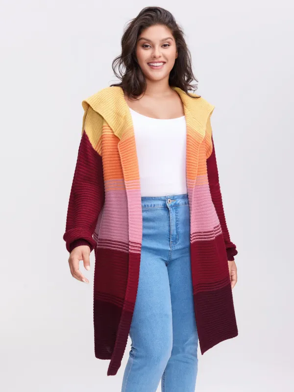 Colorblock Lapel Collar Knit Cardigan sold by Bloomchic