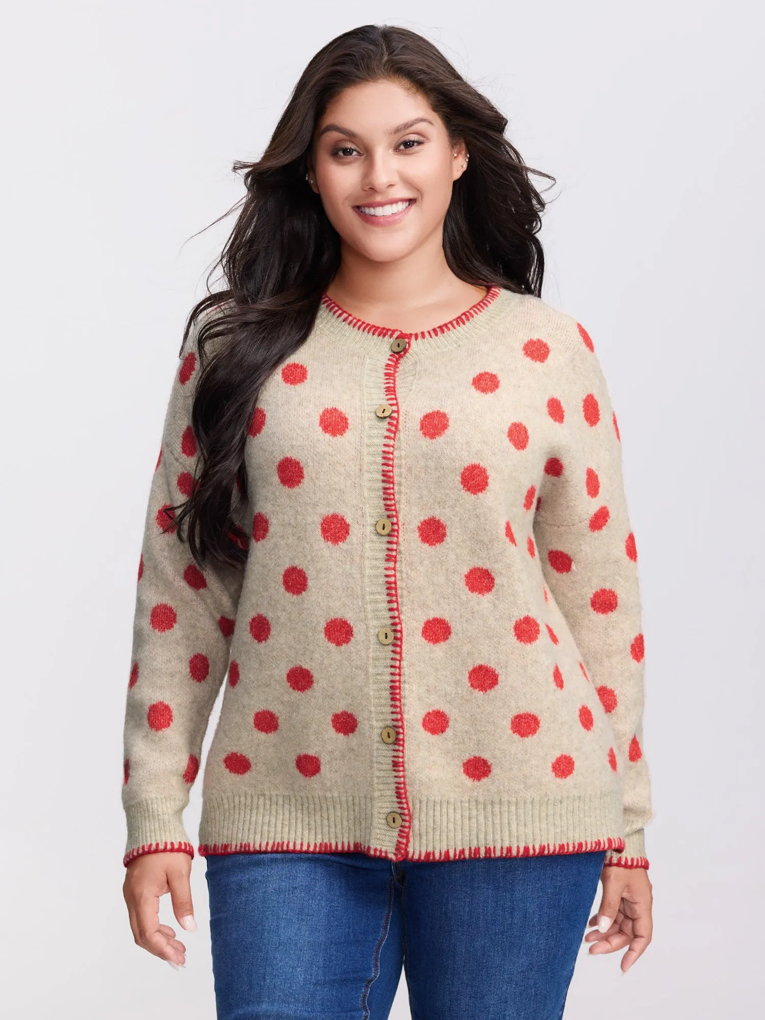Polka Dots Jacquard Buttons Knit Cardigan sold by Bloomchic product image thumbnail 2