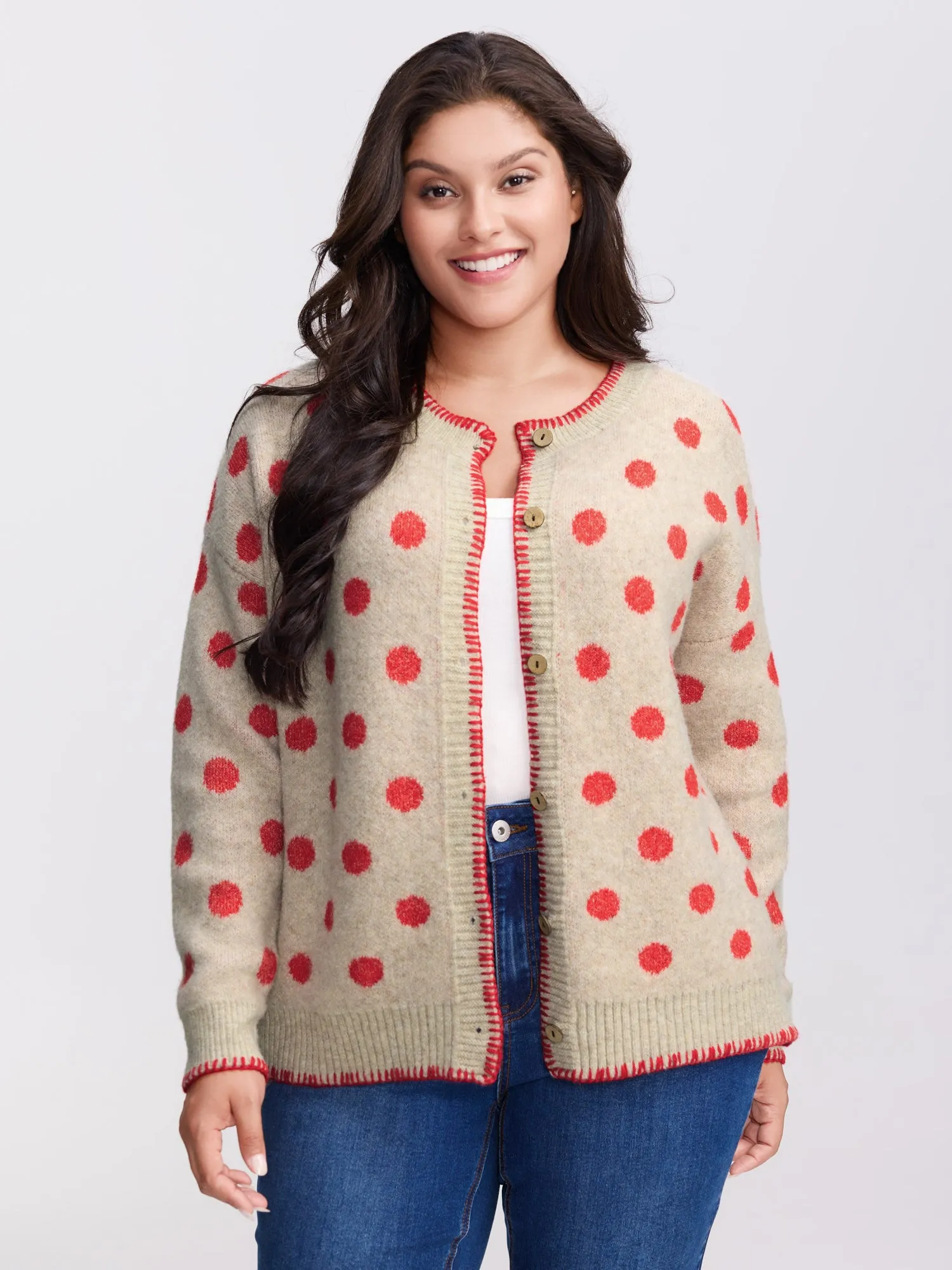 Polka Dots Jacquard Buttons Knit Cardigan sold by Bloomchic product image thumbnail 4