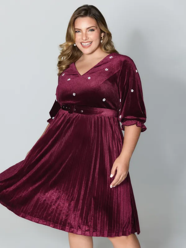 Velvet Beads Pleated Skirt Midi Dress sold by Bloomchic