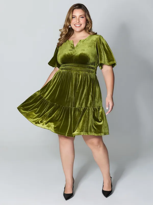 Velvet Stretchy Waistband Tiered Knee-Length Dress sold by Bloomchic