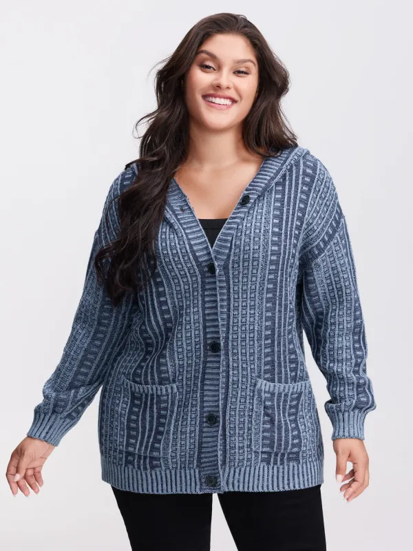 Hooded Textured Pockets Drop Shoulder Knit Cardigan sold by Bloomchic