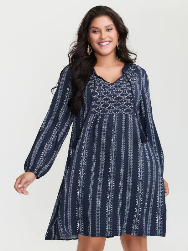 Boho Stripe Notched Collar Ties Midi Dress made by Bloomchic