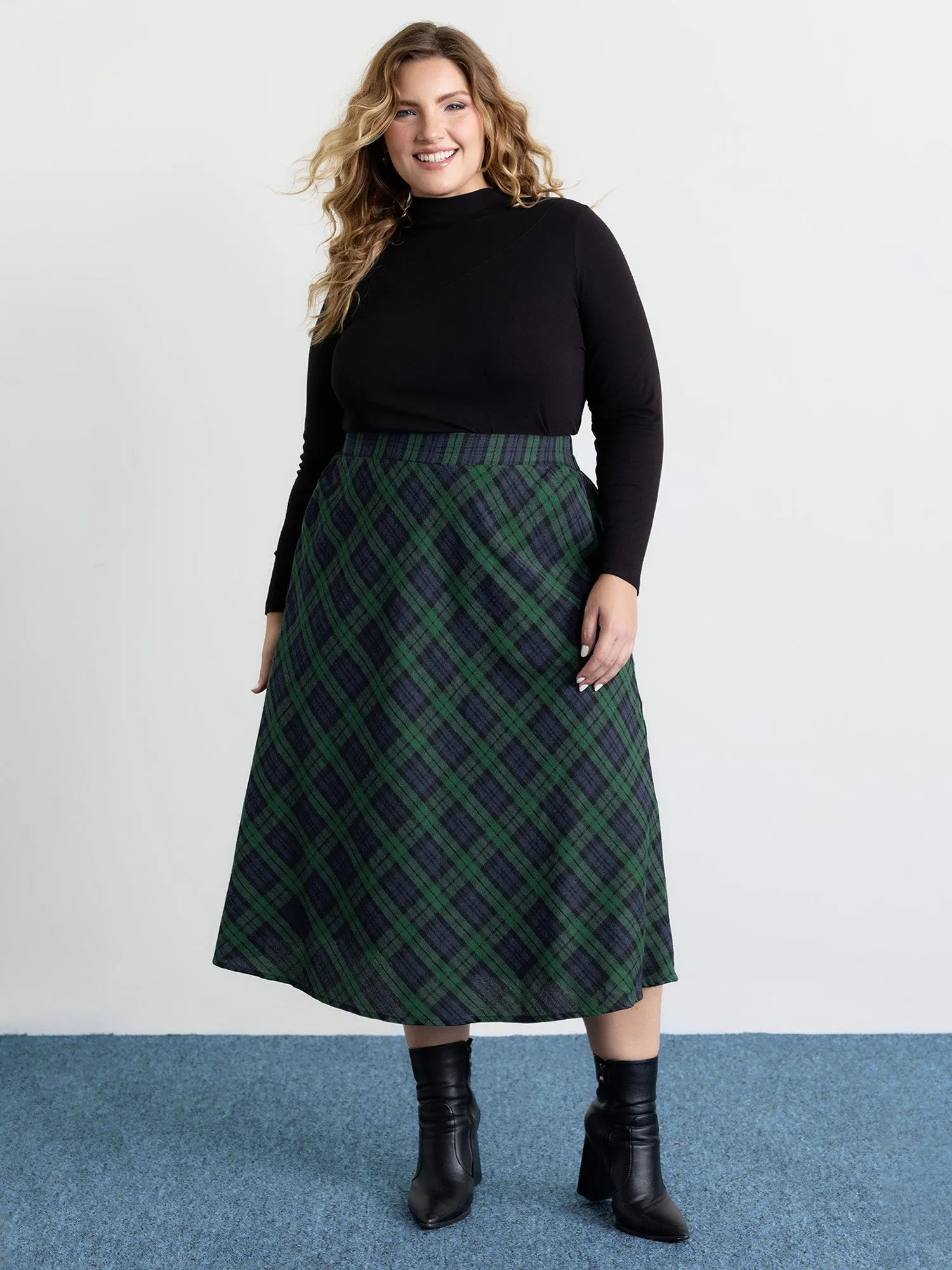 Plaid Stretchy Flowy Maxi Skirt sold by Bloomchic
