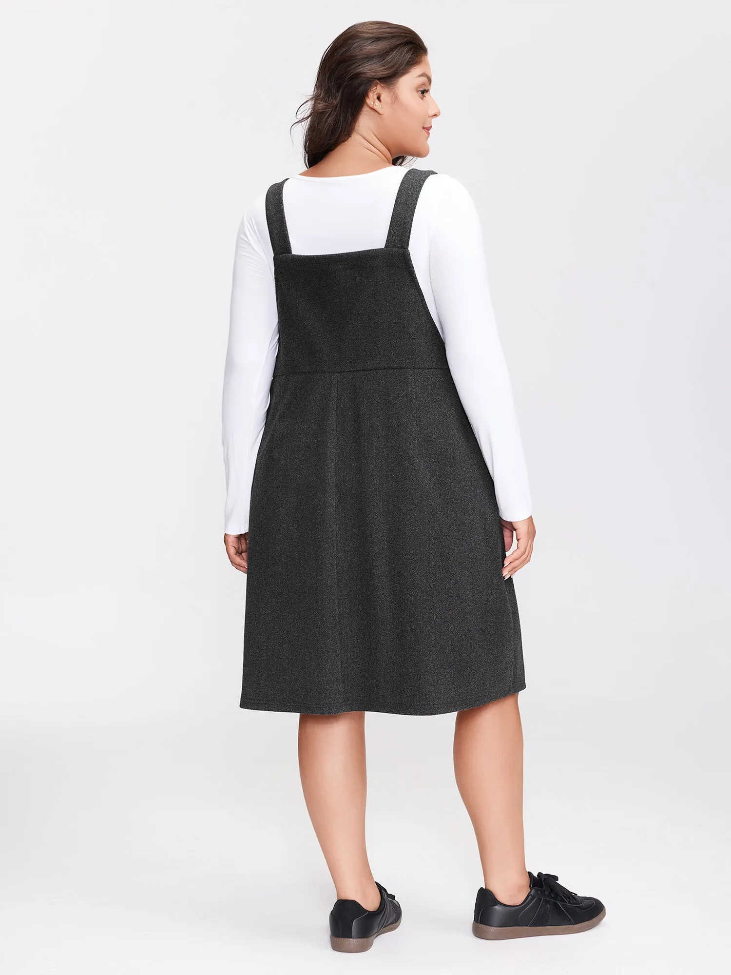 Woolen Pockets Adjustable Buttons Midi Dress sold by Bloomchic product image thumbnail 4