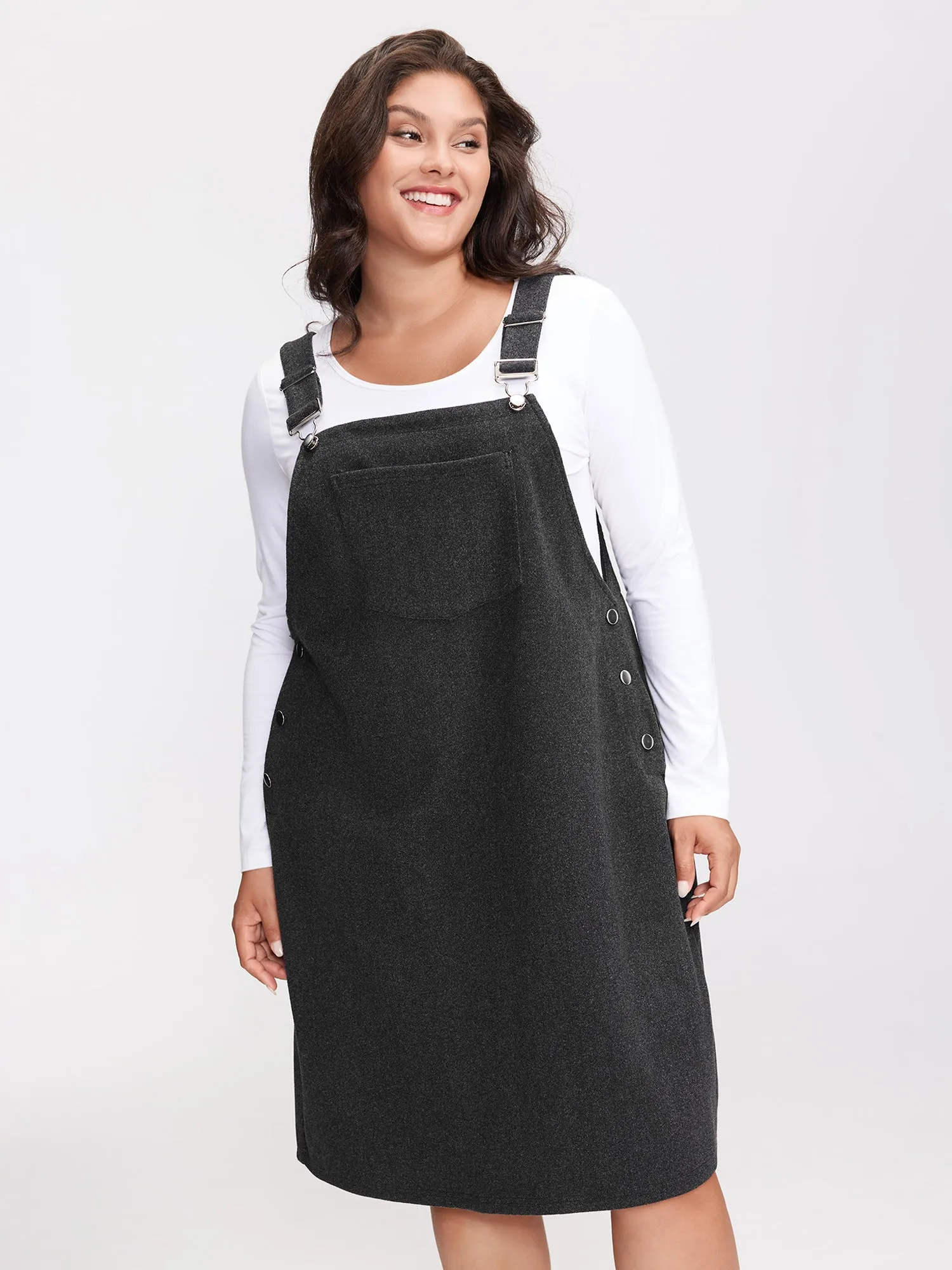 Woolen Pockets Adjustable Buttons Midi Dress sold by Bloomchic