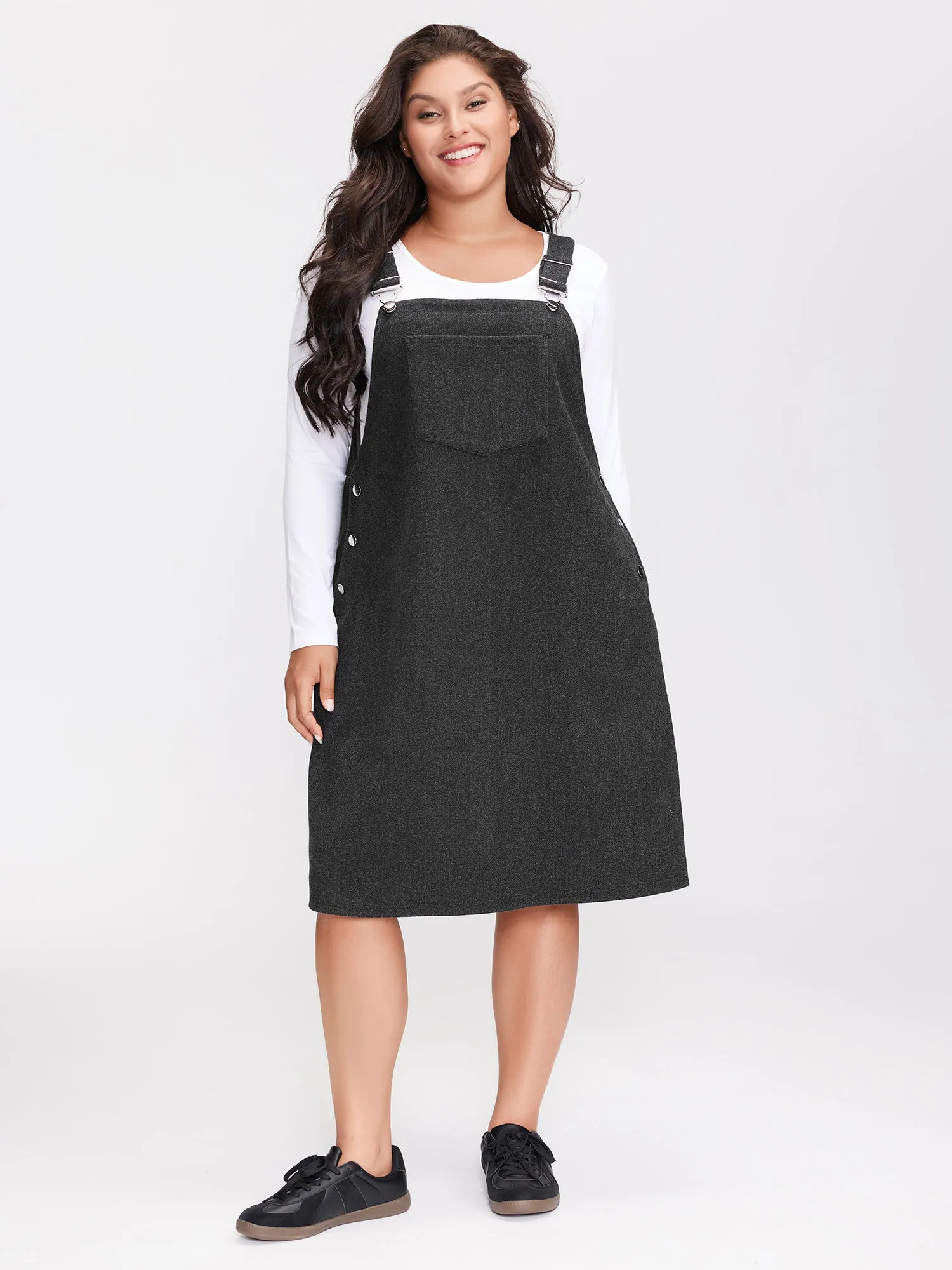 Woolen Pockets Adjustable Buttons Midi Dress sold by Bloomchic product image thumbnail 3