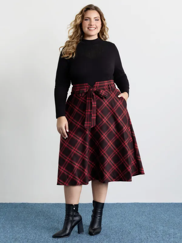 Plaid Waist-Tie Flowy Midi Skirt sold by Bloomchic