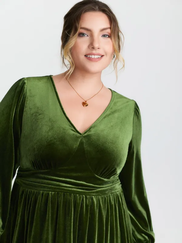 Velvet Triangular Shirred Waist Maxi Dress sold by Bloomchic