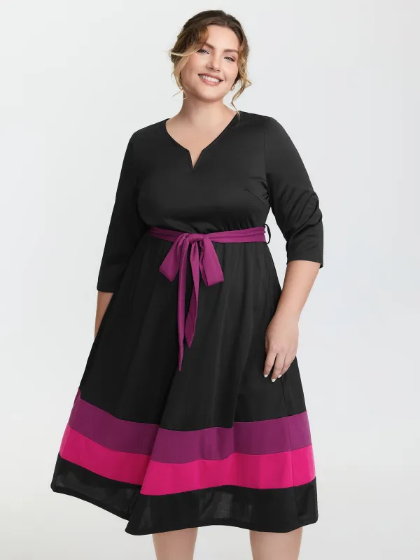 Color Contrast Stretchy Waist-Tie Midi Dress sold by Bloomchic