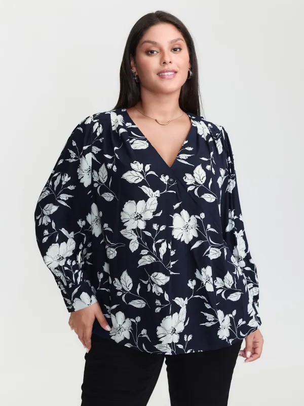 Silhouette Flower Pleated Shoulder Blouse sold by Bloomchic
