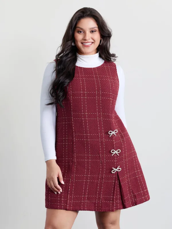 Tweed Metal Bows Knee-Length Dress sold by Bloomchic