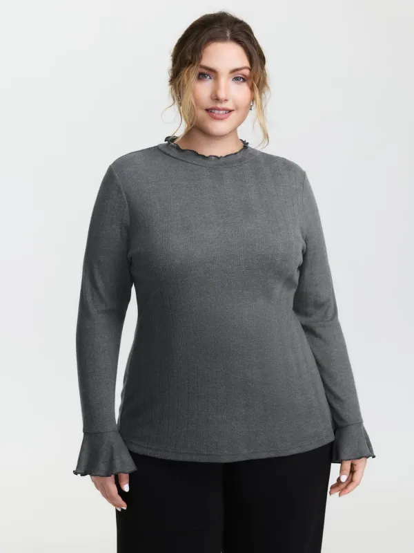 Scalloped Trim High Neck Fitted T-Shirt sold by Bloomchic