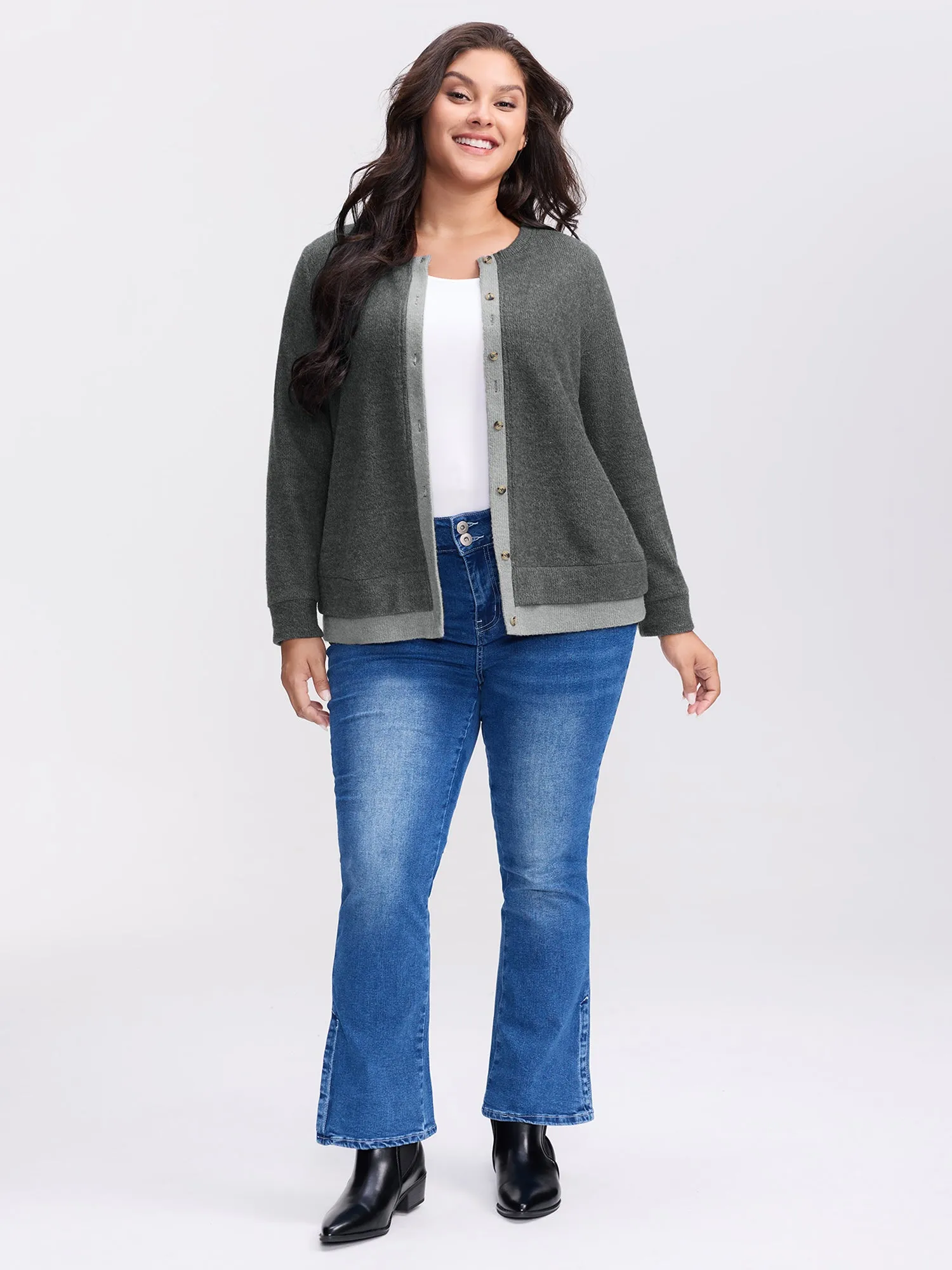 Ribbed Button Color Contrast Knit Top sold by Bloomchic product image thumbnail 3