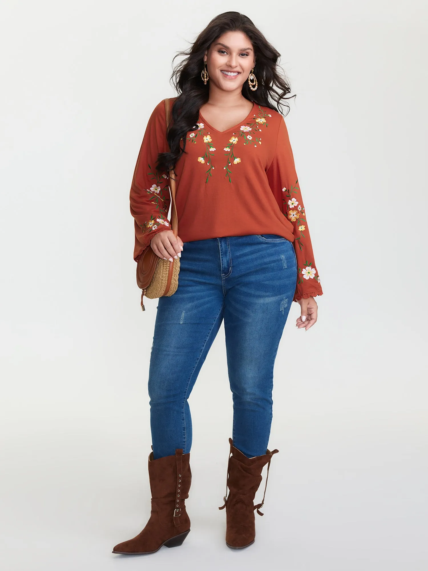 Floral Embroidered Lace Knit T-Shirt sold by Bloomchic product image thumbnail 3