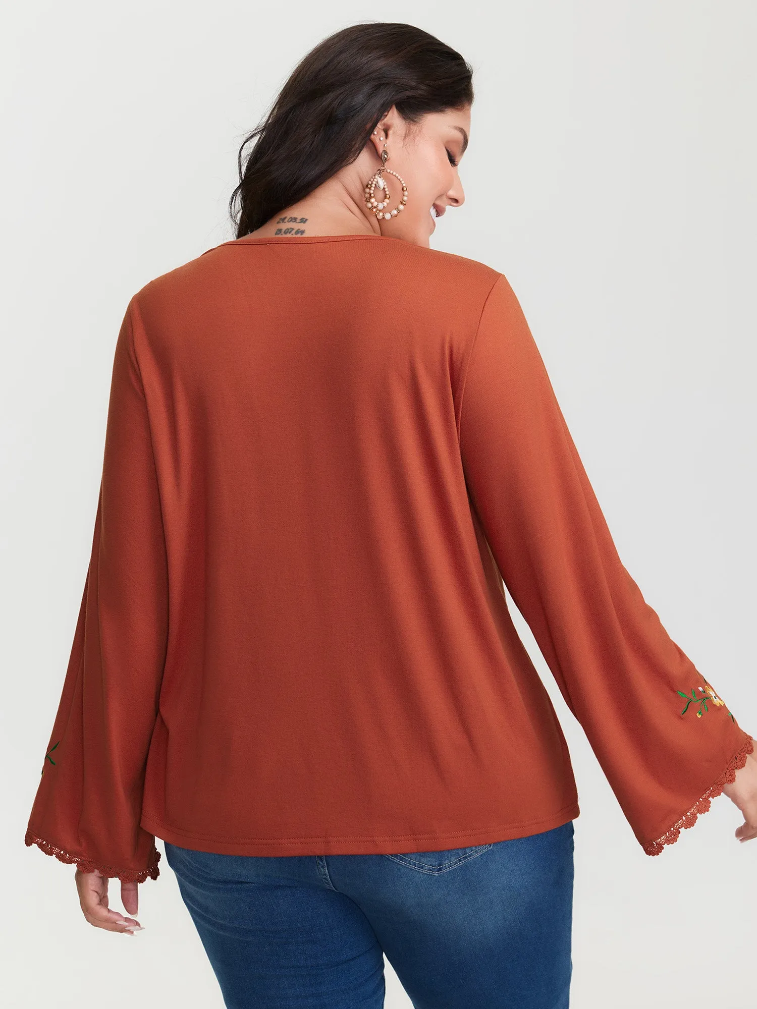 Floral Embroidered Lace Knit T-Shirt sold by Bloomchic product image thumbnail 5