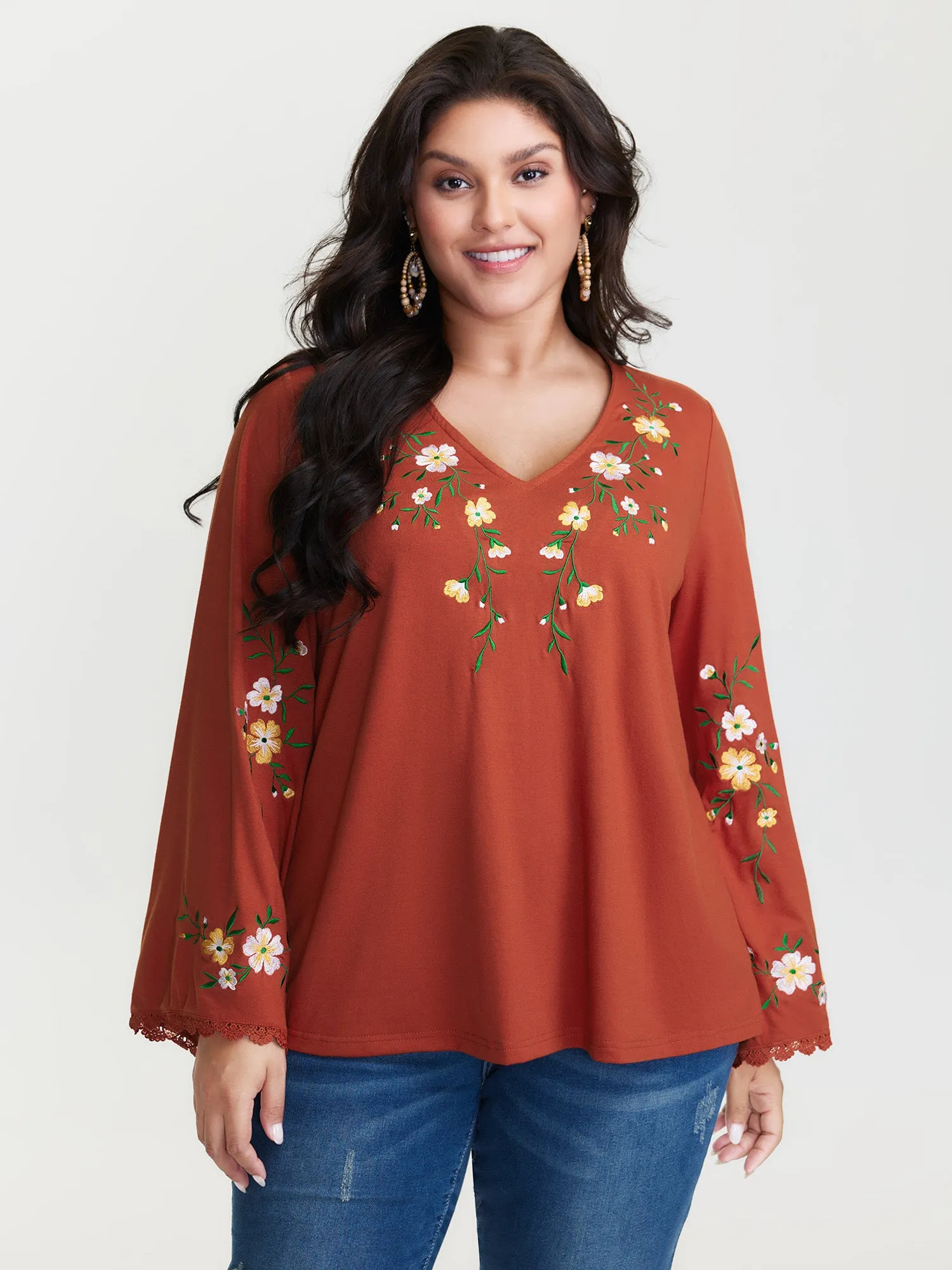 Floral Embroidered Lace Knit T-Shirt sold by Bloomchic