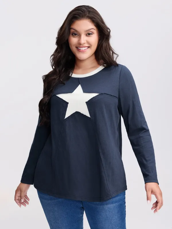 Star Pattern Textured Stretchy T-Shirt sold by Bloomchic
