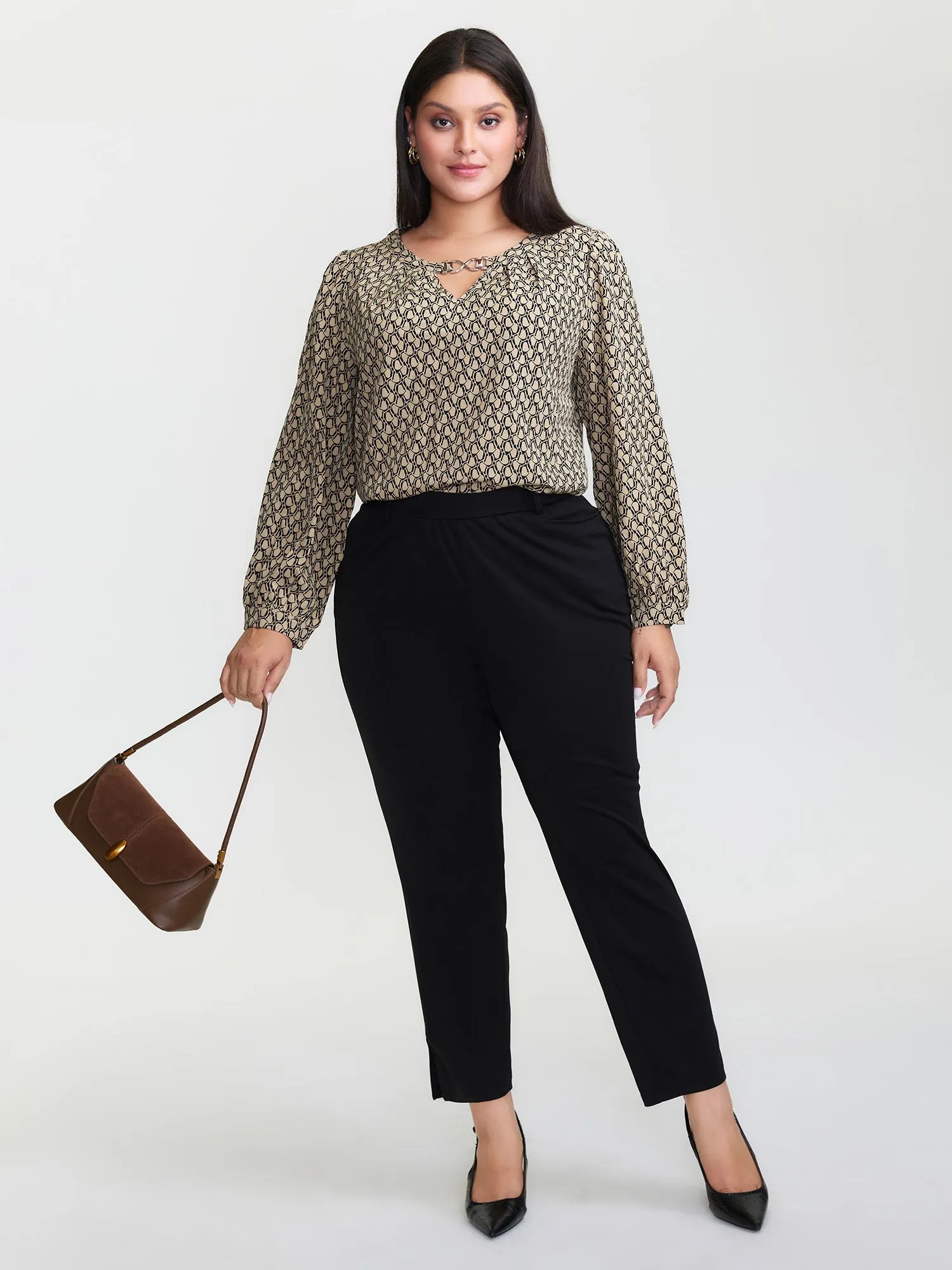 Retro Geometric Print Metallic Detail Blouse sold by Bloomchic product image thumbnail 3