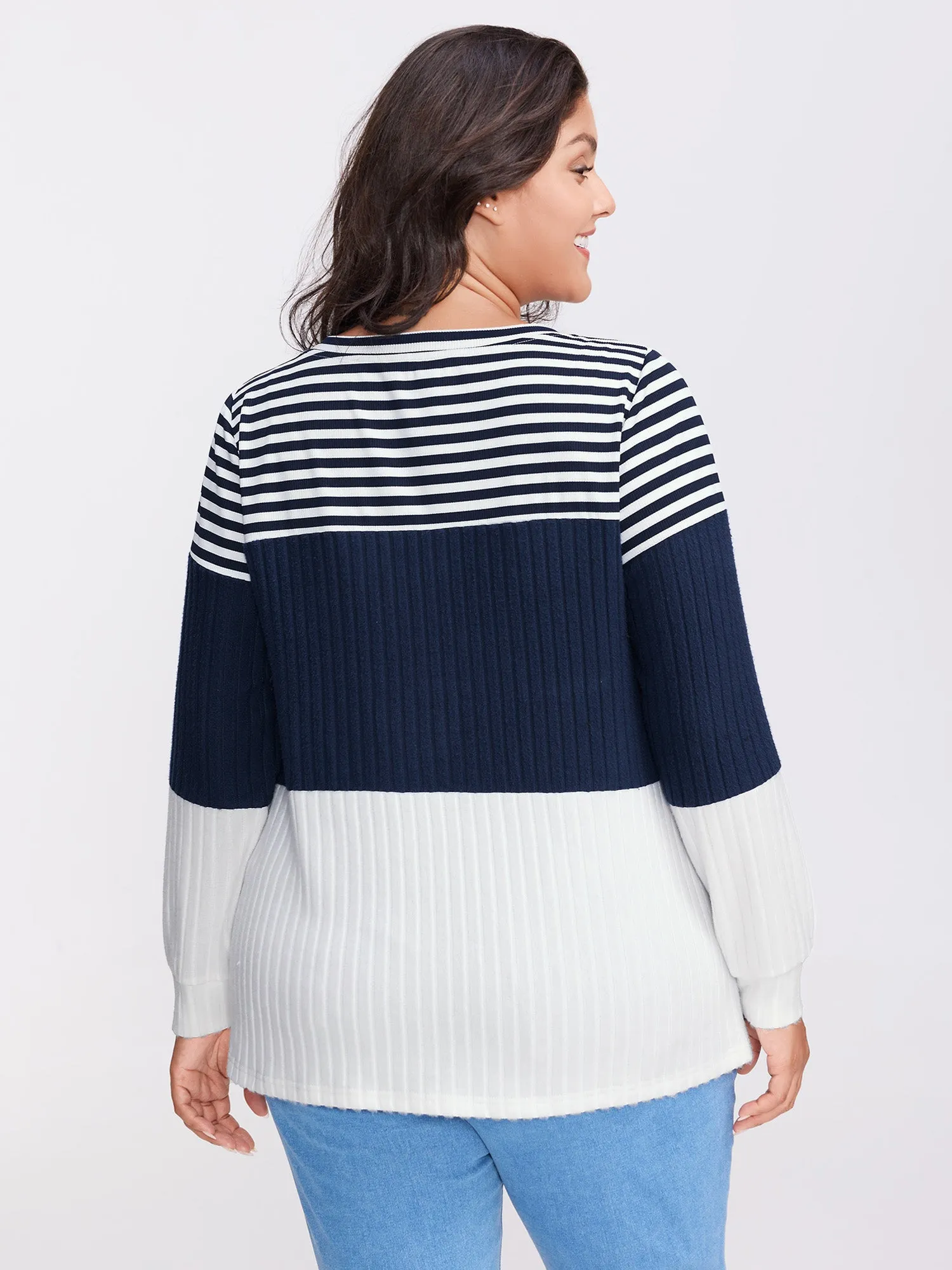 Stripe Ribbed Button Placket T-Shirt sold by Bloomchic product image thumbnail 4