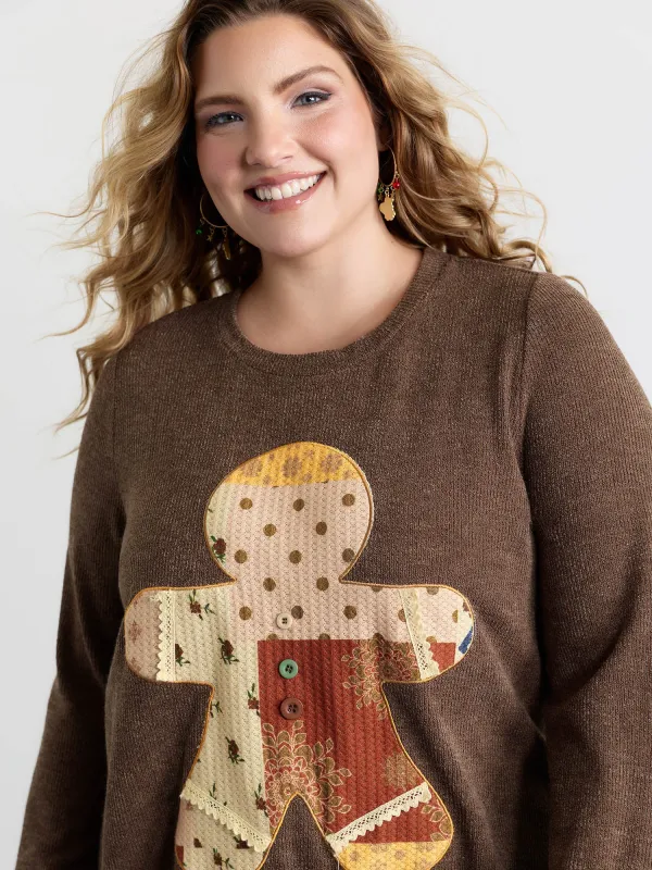 Gingerbread Applique Embroidery Textured T-Shirt made by Bloomchic