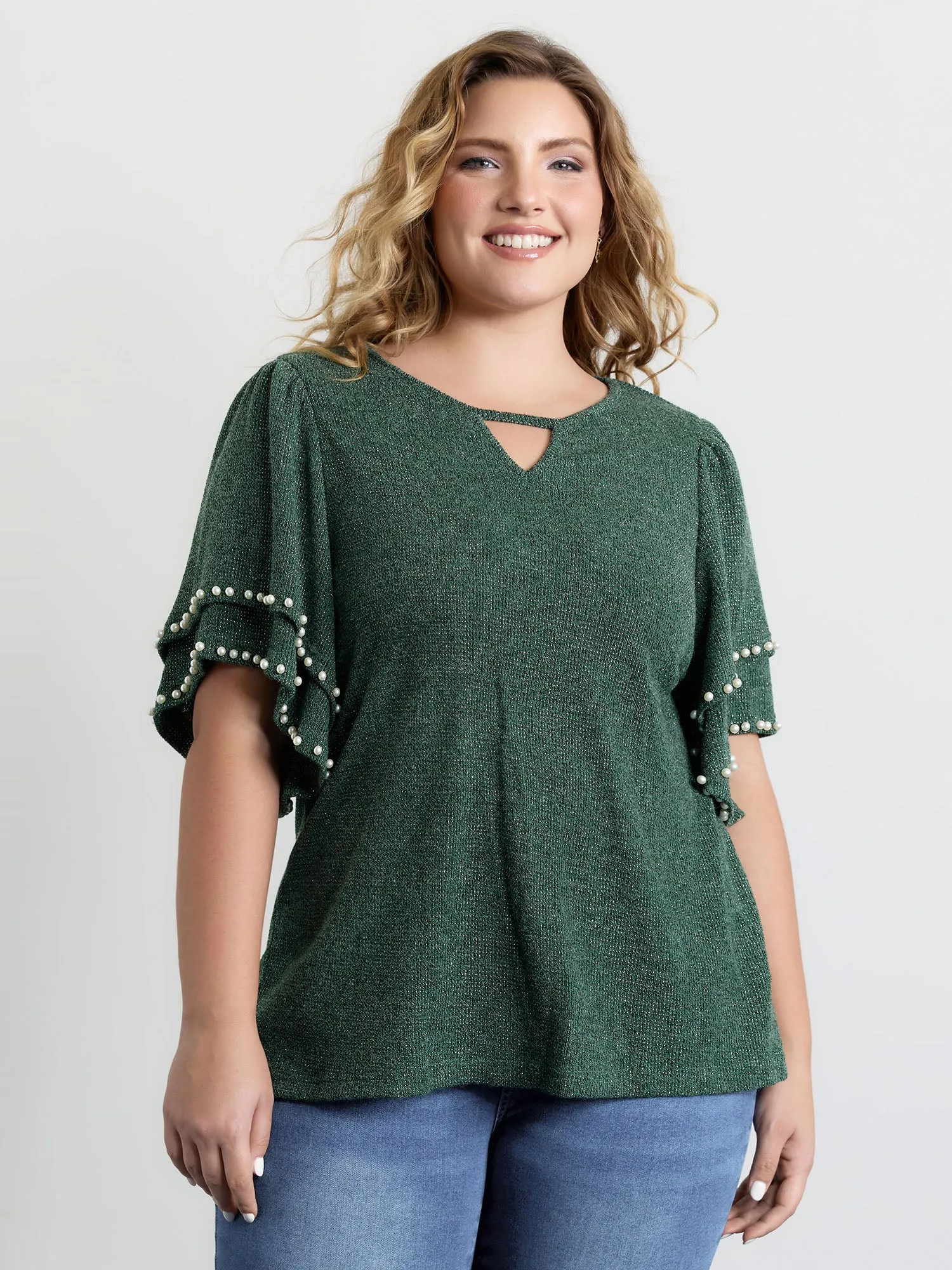 Textured Bead Layered Sleeve T-Shirt sold by Bloomchic product image thumbnail 2