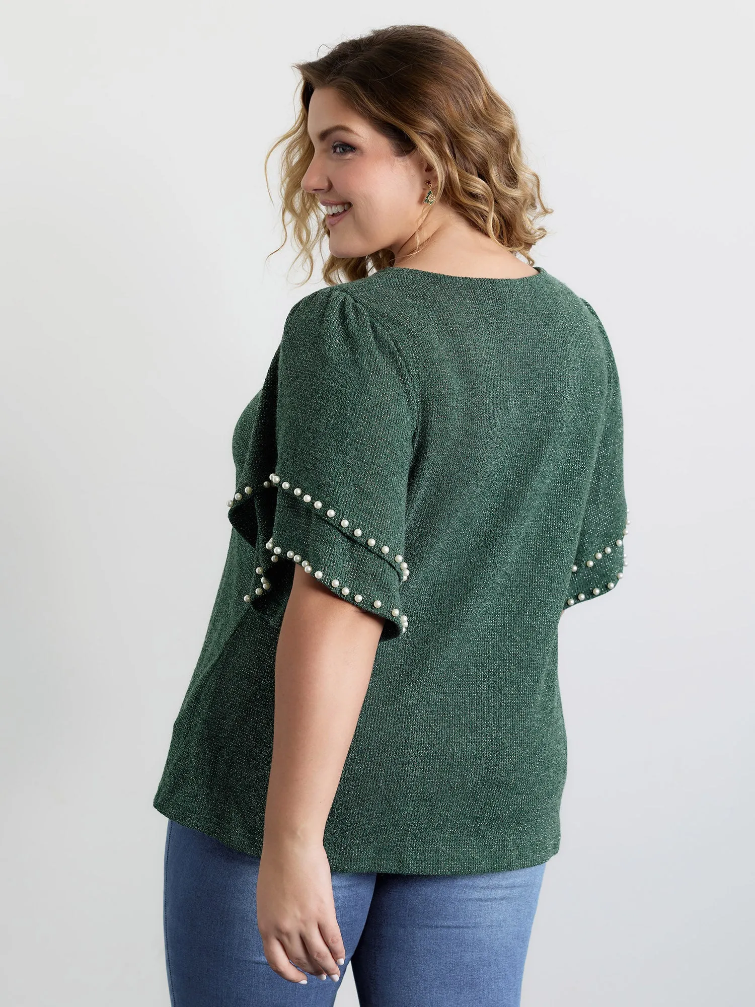 Textured Bead Layered Sleeve T-Shirt sold by Bloomchic product image thumbnail 4
