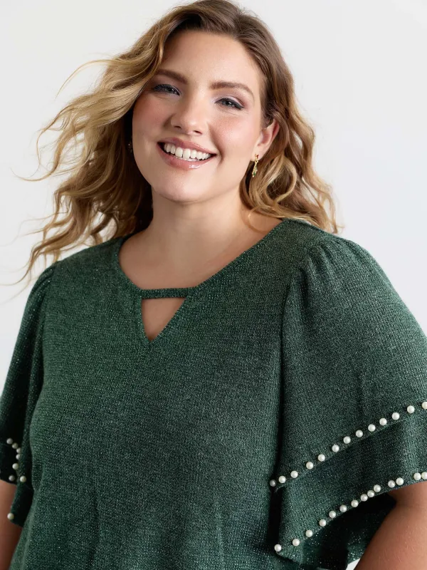 Textured Bead Layered Sleeve T-Shirt sold by Bloomchic