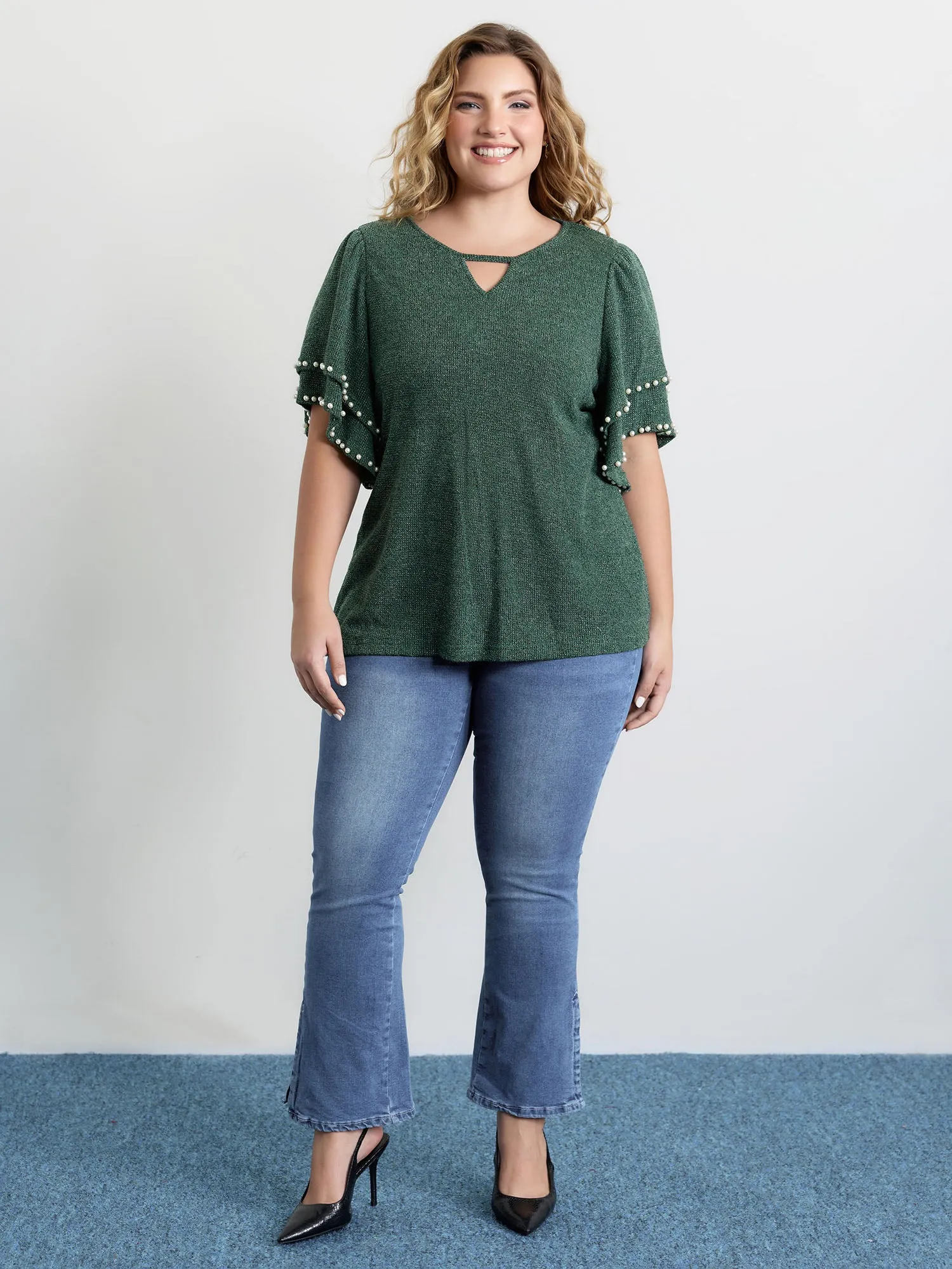 Textured Bead Layered Sleeve T-Shirt sold by Bloomchic product image thumbnail 3