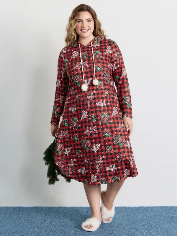 Plaid Holiday Print Stretchy Sleep Dress sold by Bloomchic