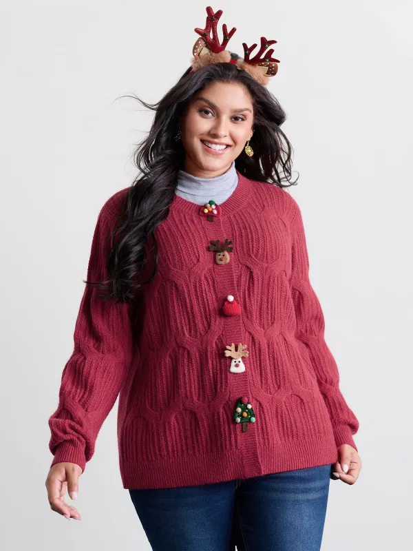 Supersoft 3D Button Cozy Holiday Knit Cardigan sold by Bloomchic