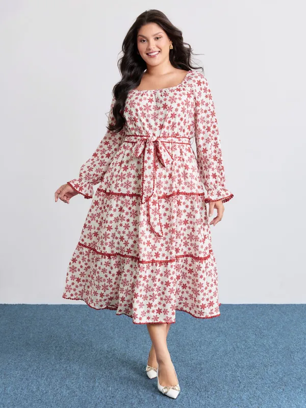 Boho Print Contrast Waist-Tie Maxi Dress sold by Bloomchic