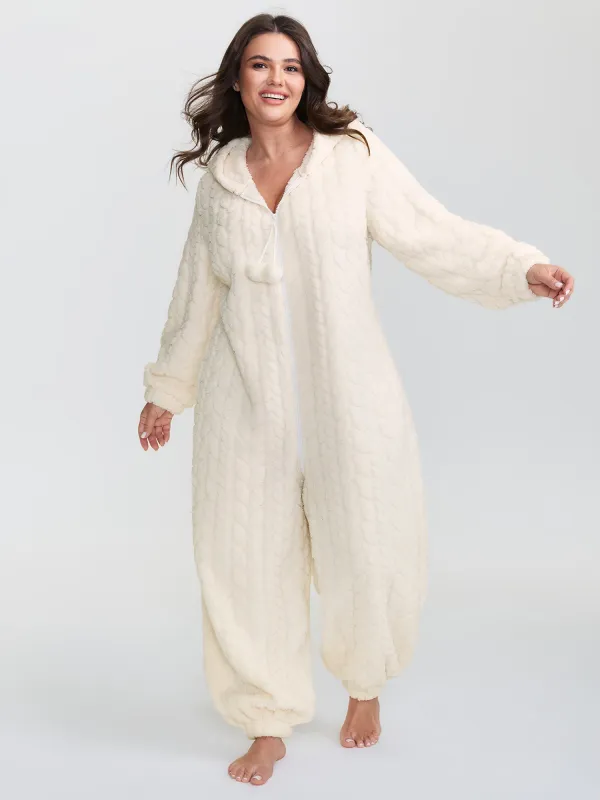 Fleece Half Zipper Hooded Sleep Jumpsuit sold by Bloomchic
