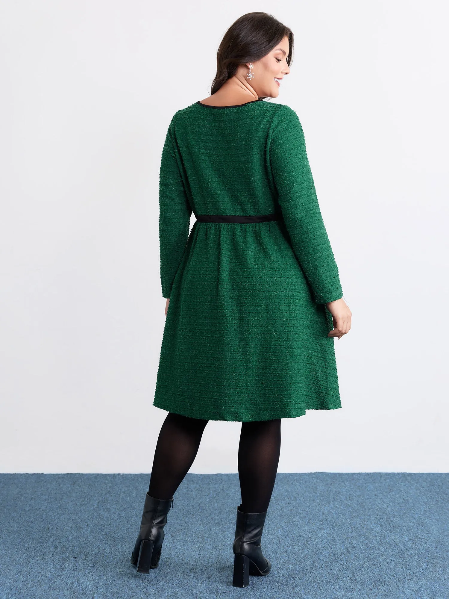 Tweed Stretchy Waist Color Contrast Midi Dress sold by Bloomchic product image thumbnail 5