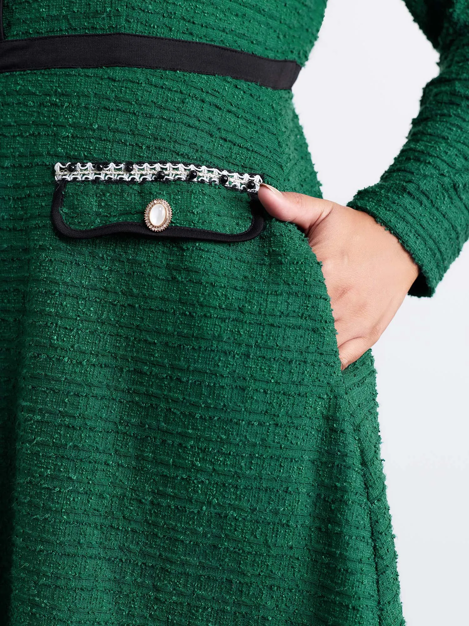 Tweed Stretchy Waist Color Contrast Midi Dress sold by Bloomchic product image thumbnail 3