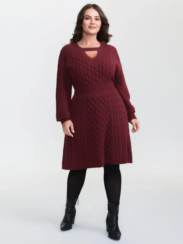 Cable Knit Textured Cut-Out Sweater Dress sold by Bloomchic