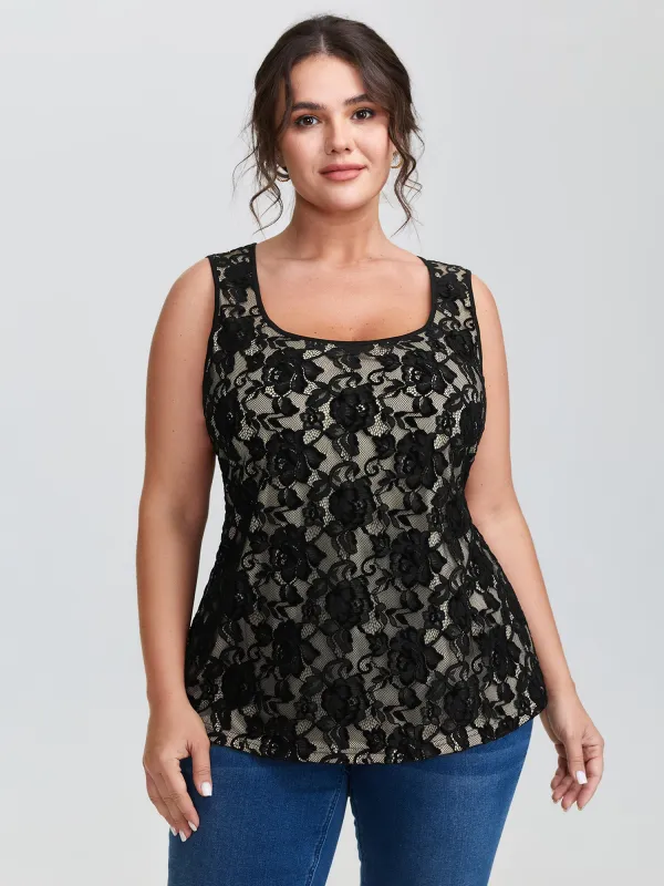 Floral Lace Scoop Neck Tank Top sold by Bloomchic