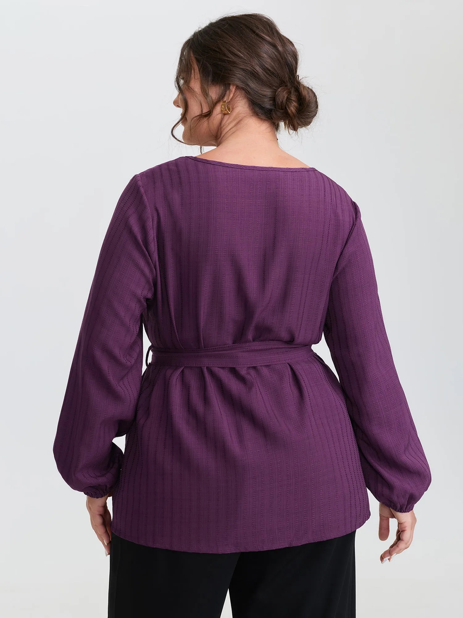 Textured Waist-Tie V-Neck Blouse sold by Bloomchic product image thumbnail 4