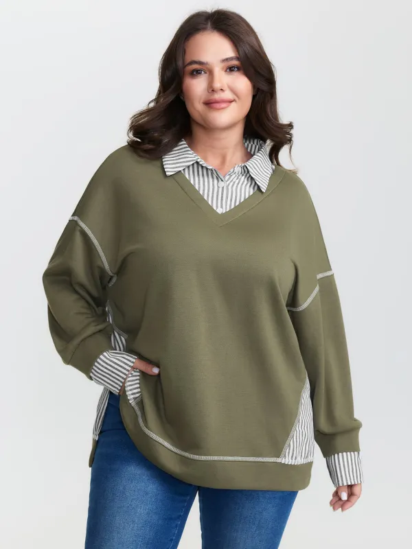 2-In-1 Stripe Drop Shoulder Sweatshirt sold by Bloomchic